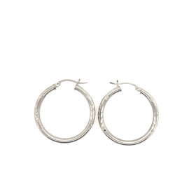 30193 14K  WHITE GOLD 1.30" 3MM SATIN FINISH- DIAMOND CUT HOOPS