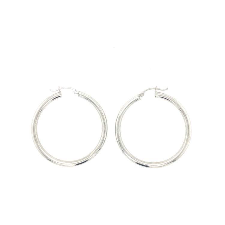 31177 14K  WHITE GOLD 1.30" 2MM HIGH POLISHED  HOOPS
