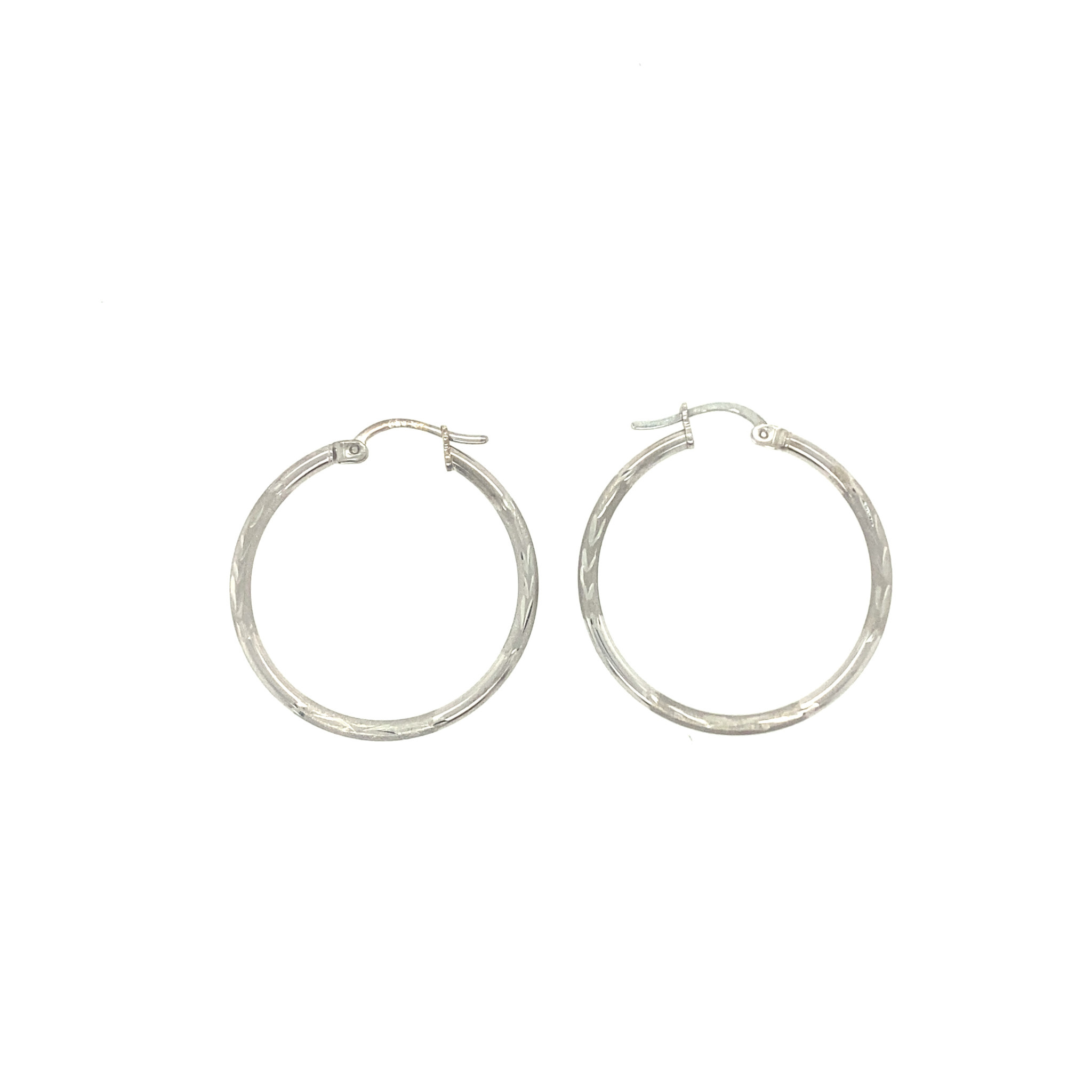 30260 14K 1.25'' WHITE GOLD SATIN FINISH-DIAMOND CUT HOOPS