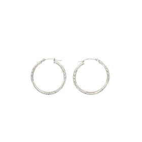 30794 14K WHITE GOLD 1" 2MM SATIN FINISH AND DIAMOND CUT HOOPS