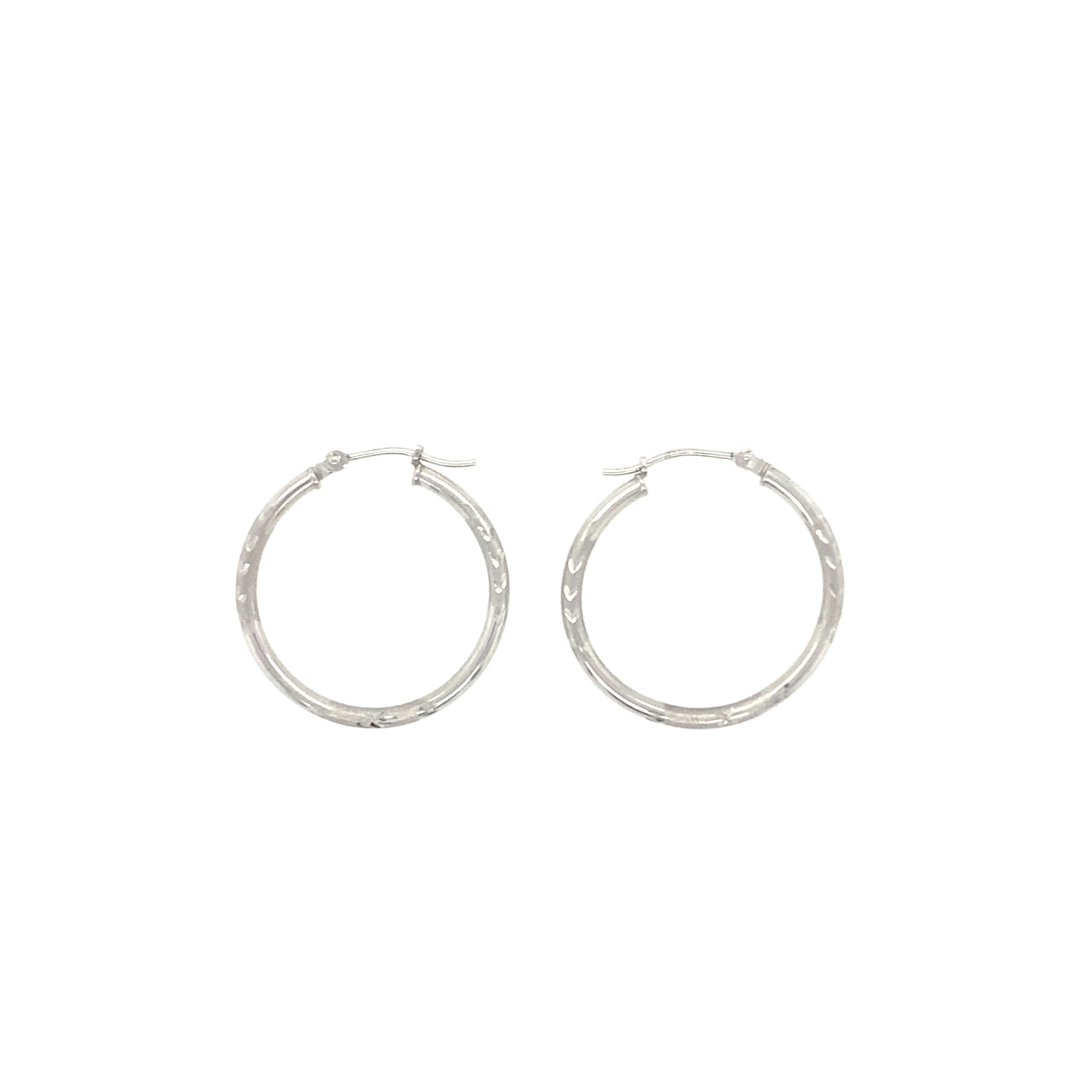30794 14K 1''WHITE GOLD SMALL SATIN FINISH AND DIAMOND CUT HOOPS