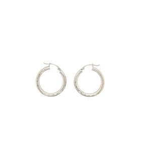 32004 14K  WHITE GOLD  1" 3MM  THICK DIAMOND CUT TUBE HOOPS