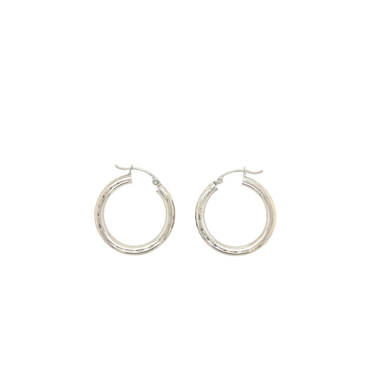32004 14K  WHITE GOLD  1" 3MM  THICK DIAMOND CUT TUBE HOOPS