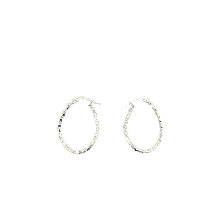30108 14K 1'' WHITE GOLD DIAMOND CUT WAVY HOOPS