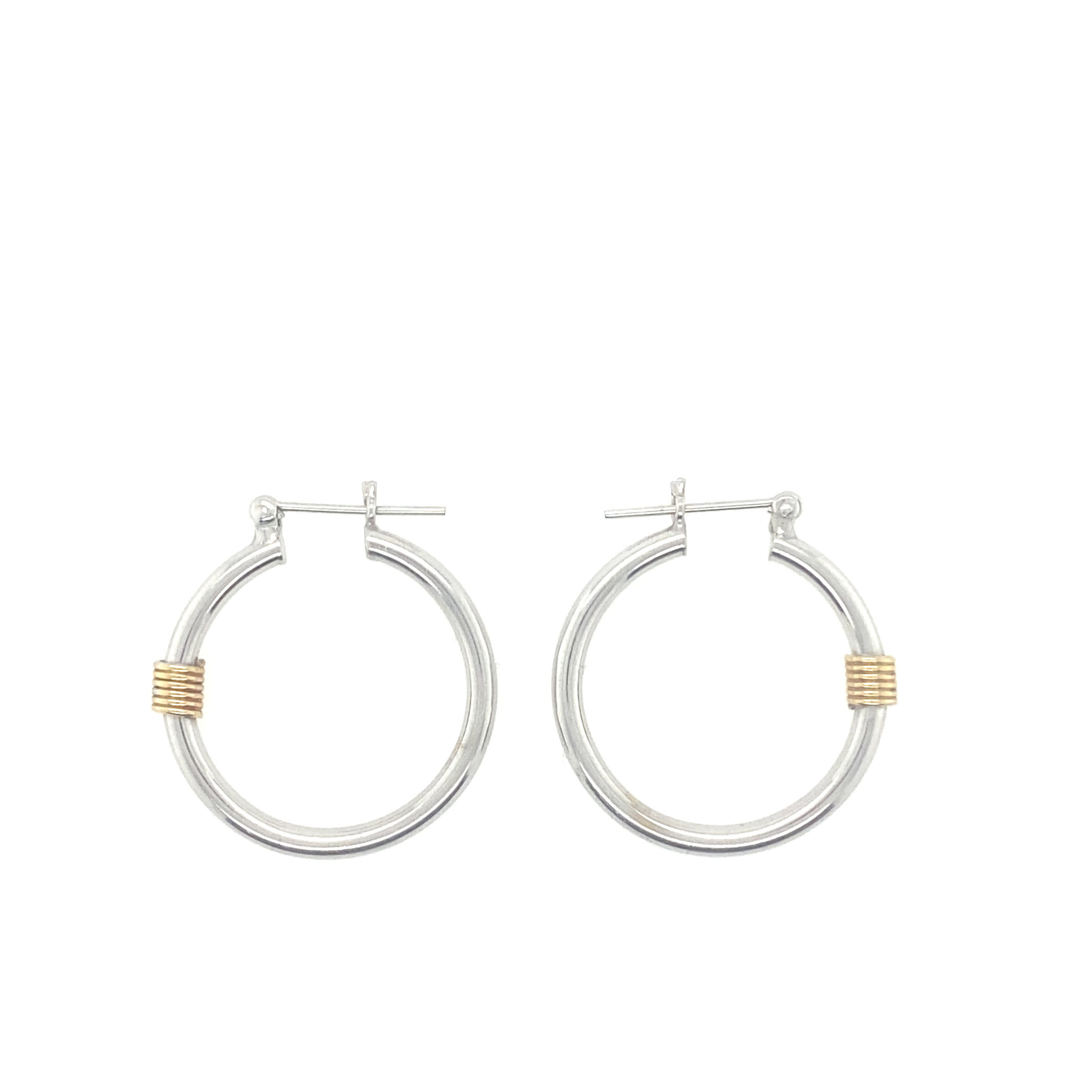 30191 14K. TWO-TONE 1" YELLOW GOLD COIL ON WHITE GOLD HOOPS