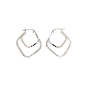 30086 14K  1'' WHITE GOLD HIGH POLISHED OPEN  RHOMBUS SHAPE HOOPS