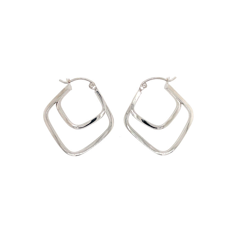 30086 14K  1'' WHITE GOLD HIGH POLISHED OPEN  RHOMBUS SHAPE HOOPS
