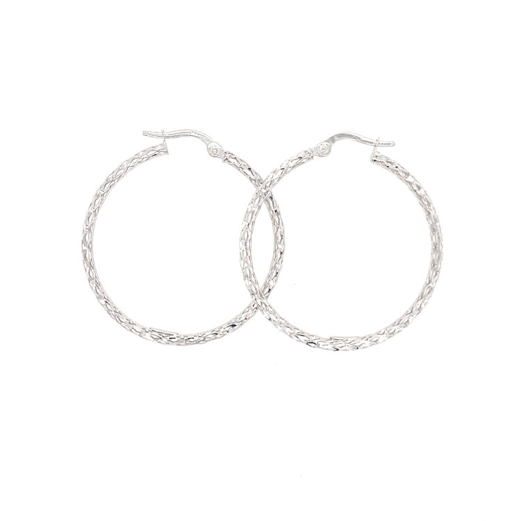 30029 14K 1.25''WHITE GOLD OPEN-CUT HIGH POLISHED HOOPS
