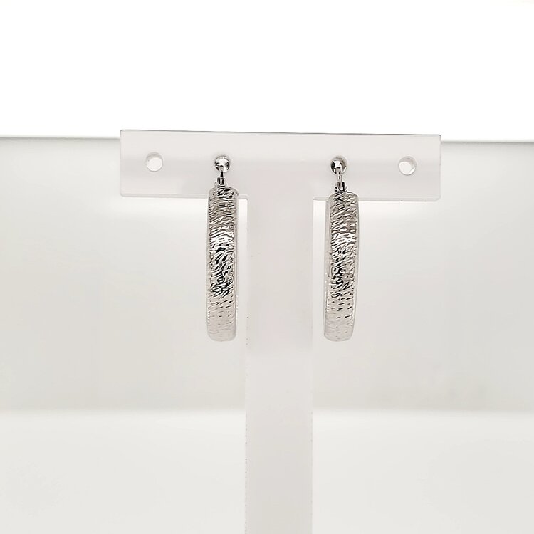 32275 14K WHITE GOLD 1" 3.90MM MEDIUM TEXTURED HOOPS