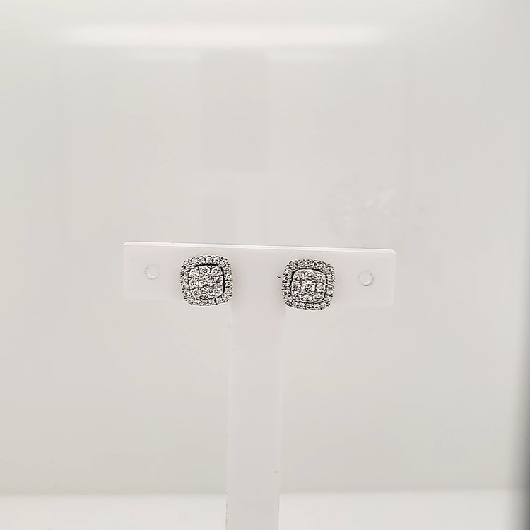 30077 14K WHITE GOLD .50TCW DIAMOND HALO CUSHION SHAPE NEIL LANE STYLE STUDS