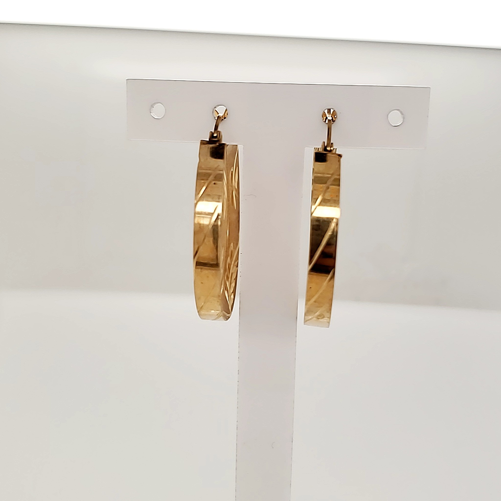 30134 14K YELLOW GOLD 1.25" DIAMOND CUT HOOPS