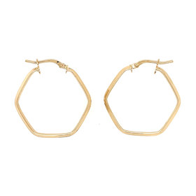 30078 14K YELLOW GOLD 1" HIGH POLISHED  HEXAGON HOOPS