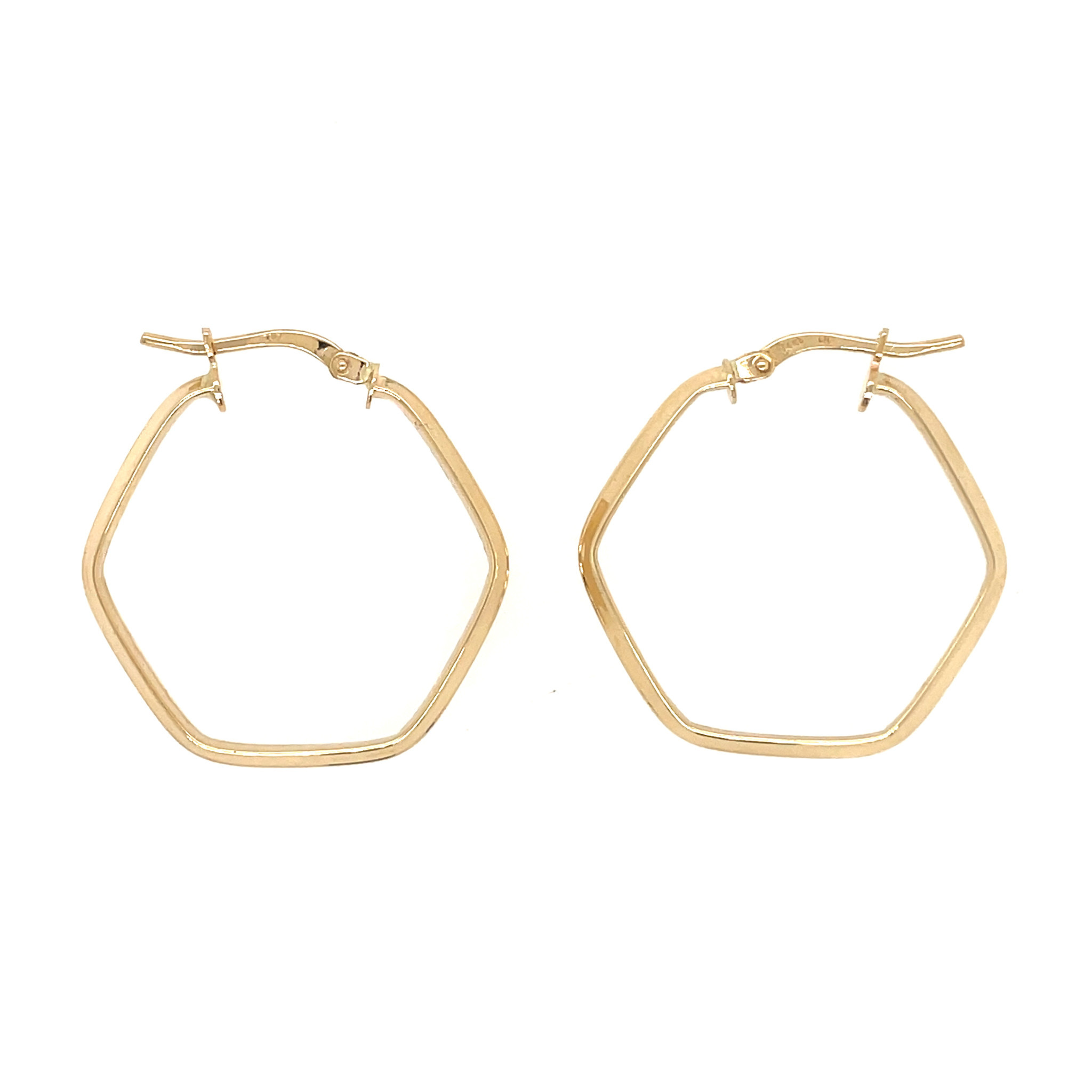 30078 14K YELLOW GOLD 1" HIGH POLISHED HEXAGON HOOPS