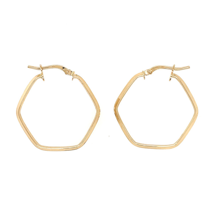 30078 14K YELLOW GOLD 1" HIGH POLISHED  HEXAGON HOOPS
