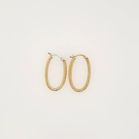 30854 14K YELLOW GOLD 1" LONG  0.50" WIDE  TEXTURED HOOPS