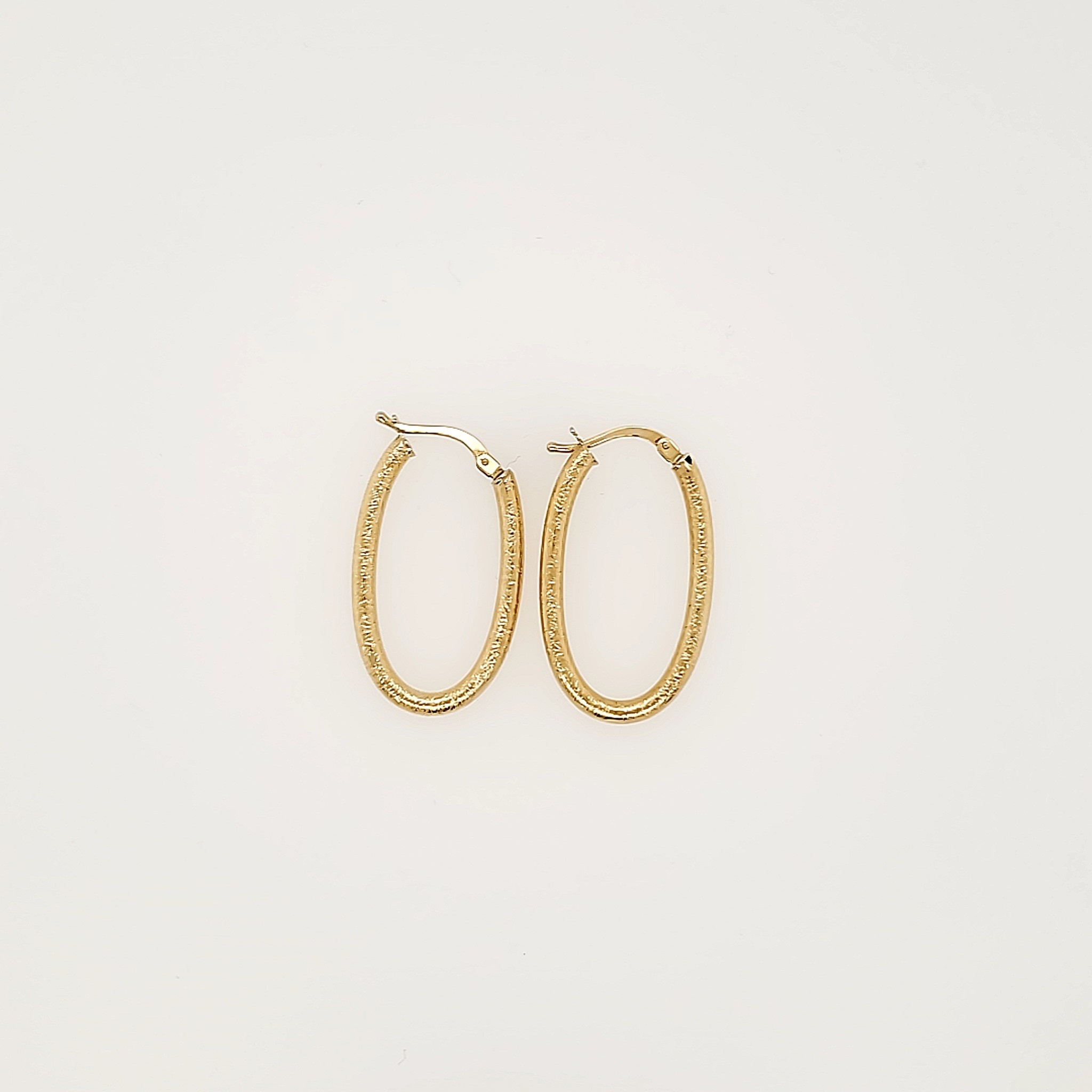 30854 14K YELLOW GOLD 1" LONG- 0.50"WIDE TEXTURED HOOPS