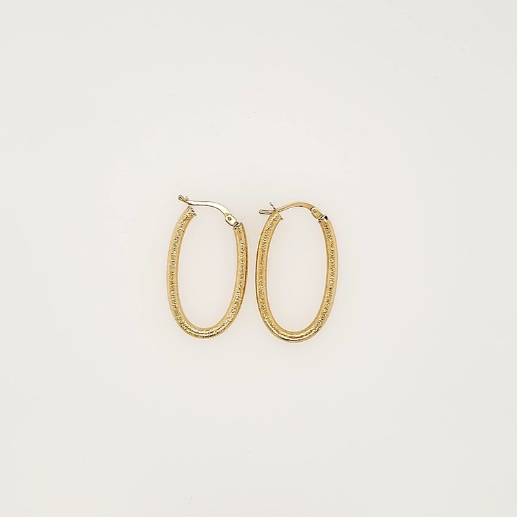 30854 14K YELLOW GOLD 1" LONG  0.50" WIDE  TEXTURED HOOPS
