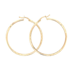 30036 14K YELLOW GOLD 1.5" 2MM SATIN FINISH AND DIAMOND CUT HOOPS
