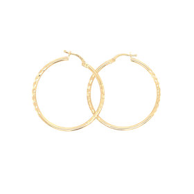 30035 14K YELLOW GOLD 1.3" SATIN FINISH AND DIAMOND CUT HOOPS