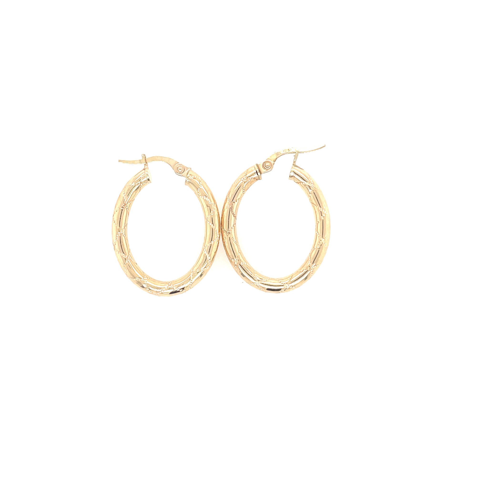 30037 14K YELLOW GOLD OBLONG MILGRAIN X DESIGN HIGH POLISH HOOPS