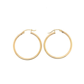 32052 14K YELLOW GOLD 1.25" PLAIN HIGH POLISH 2MM TUBE HOOPS
