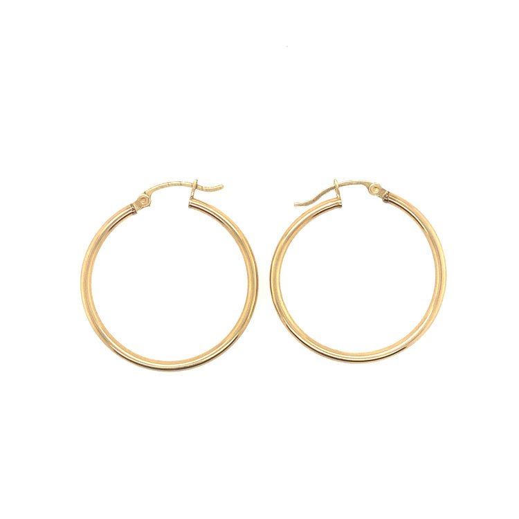 32052 14K YELLOW GOLD 1.25" PLAIN HIGH POLISH 2MM TUBE HOOPS