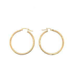 32058 14K YELLOW GOLD 1.25" FEATHERED SATIN MEDIUM HOOPS
