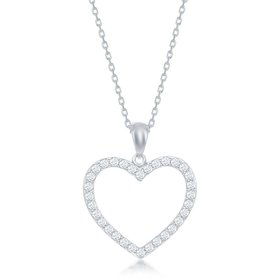80919 STERLING SILVER 16" CUBIC ZIRCONIA OPEN HEART PENDANT