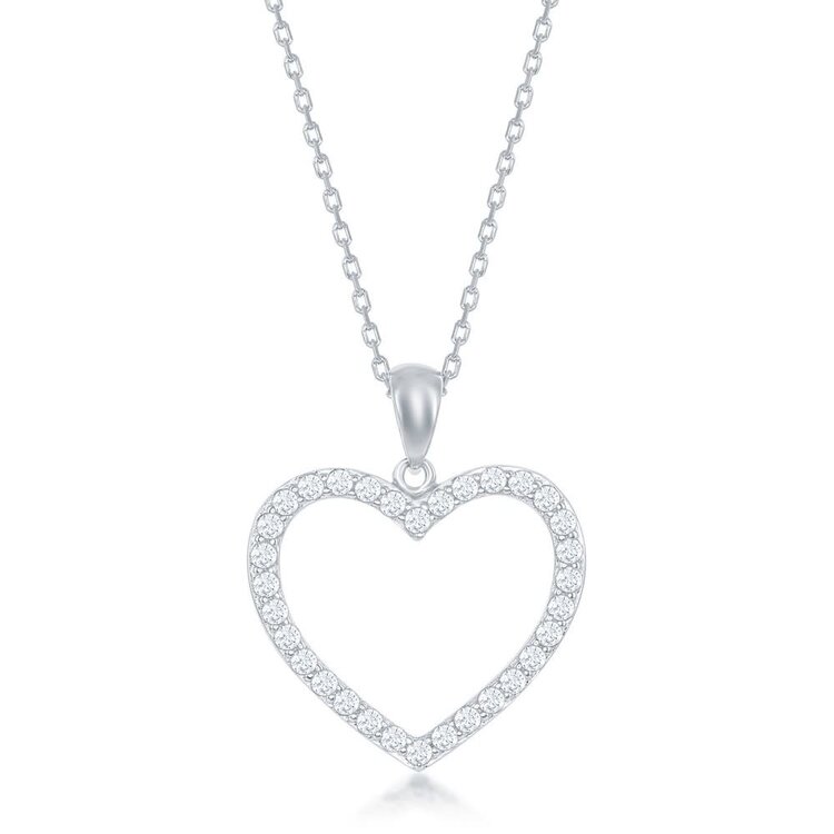 80919 STERLING SILVER 16" CUBIC ZIRCONIA OPEN HEART PENDANT