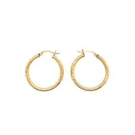 30140 14K YELLOW GOLD 1.5" DIAMOND CUT AND HIGH POLISH HOOPS