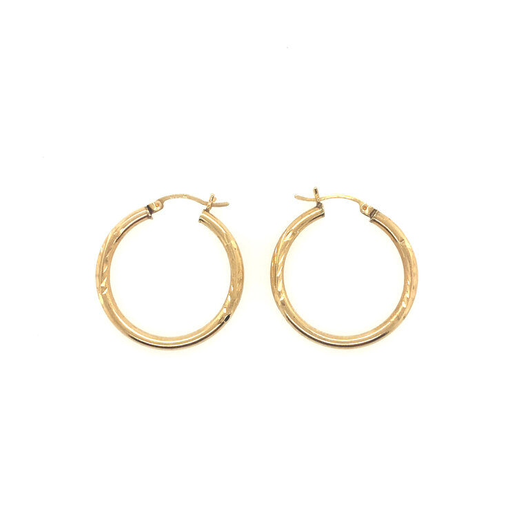 30140 14K YELLOW GOLD 1.5" DIAMOND CUT AND HIGH POLISH HOOPS