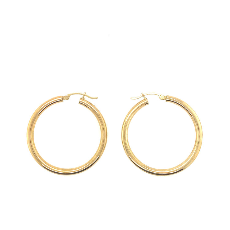 31885 14K YELLOW GOLD 1.25" HIGH POLISH AND SATIN FINISH  HOOPS