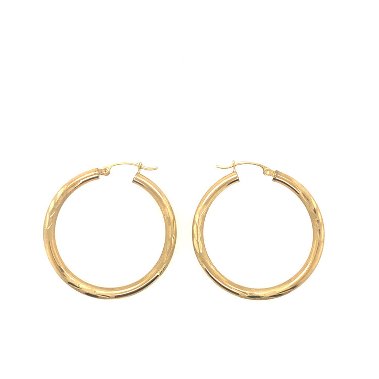 31983 14K YELLOW GOLD 1.25" DIAMOND CUT 3MM HOOPS