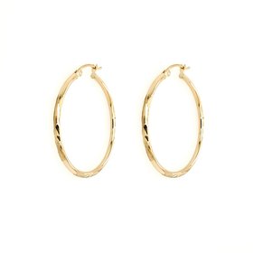 33012 14K  YELLOW GOLD 1.5"  THIN DIAMOND CUT WITH SATIN FINISH 2MM TUBE HOOPS