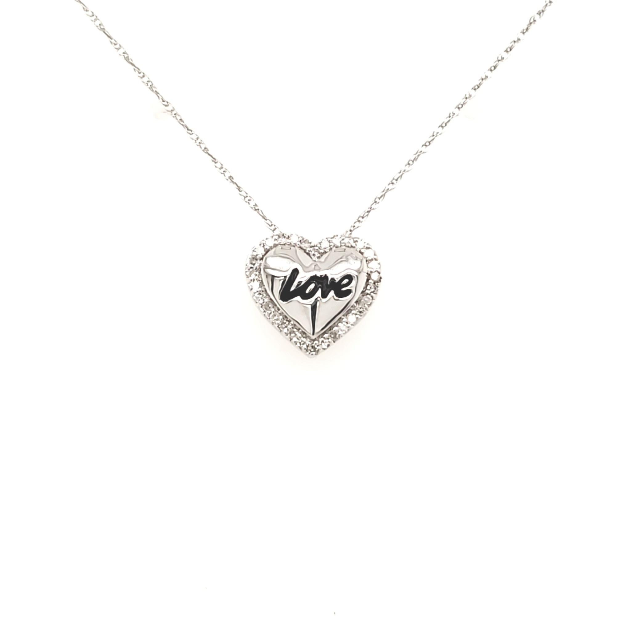 70095 14K WHITE GOLD GENUINE DIAMOND HALO ENAMEL HEART NECKLACE