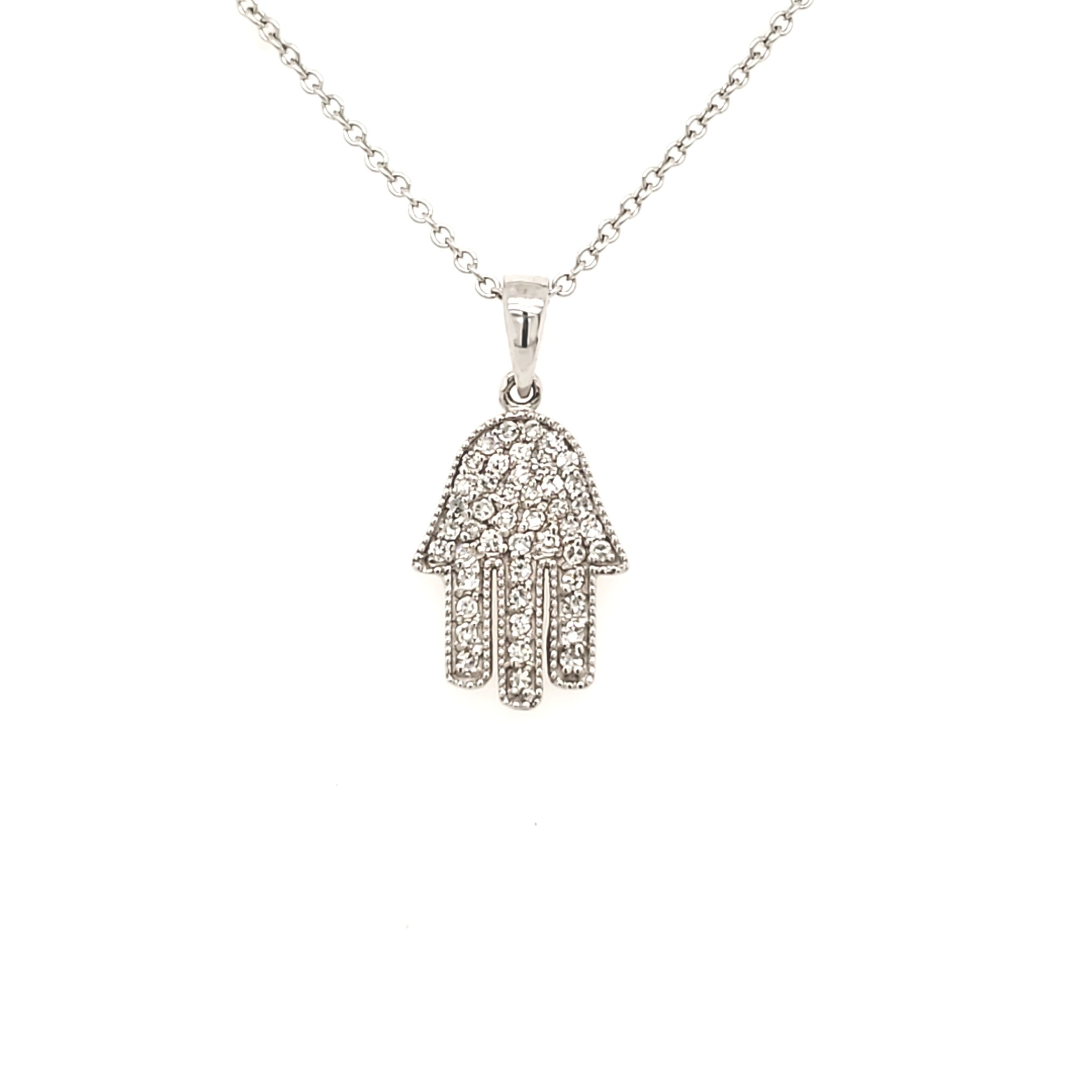 70094 14K WHITE GOLD .35CTW DIAMOND HAMSA PENDANT SET