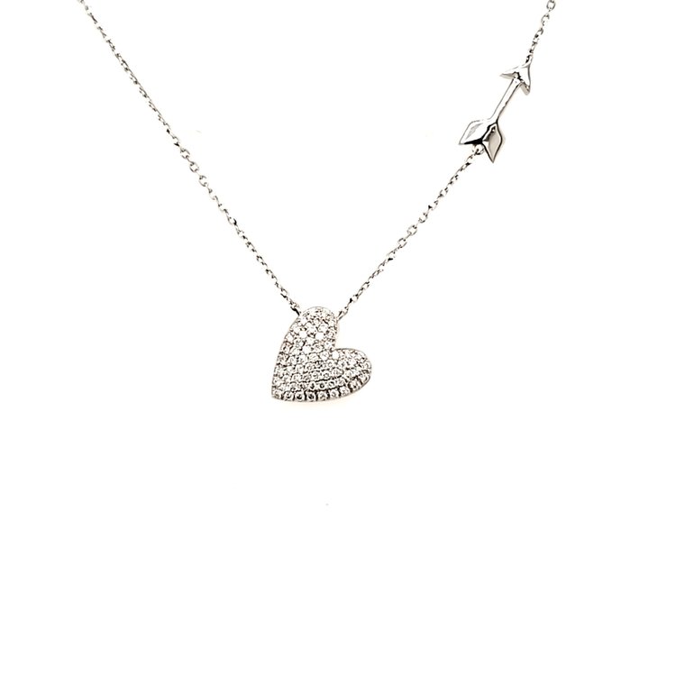 70092 14K WHITE GOLD .30CTW DIAMOND PAVE SET HEART AND ARROW  WITH ADJUSTABLE CHAIN NECKLACE