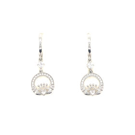 31943 14K WHITE GOLD HANGING CLADDAGH WITH CUBIC ZIRCONIA HUGGIES
