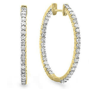 31484 14K YELLOW GOLD .90TCW ROUND DIAMOND IN AND OUT HOOPS