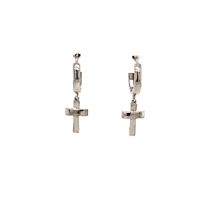 38134 14K WHITE GOLD HIGH POLISH HANGING CROSS HUGGIES