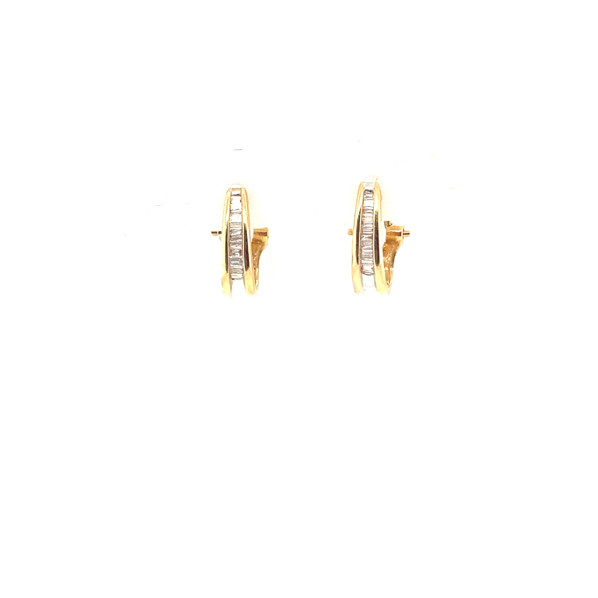 31485 14K YELLOW GOLD .50TCW DIAMOND BAGUETTE SINGLE ROW OMEGA HOOPS