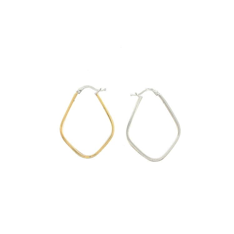30179 14K. 1'' TWO-TONE  OBLONG TRIANGLE SHAPED HOOPS
