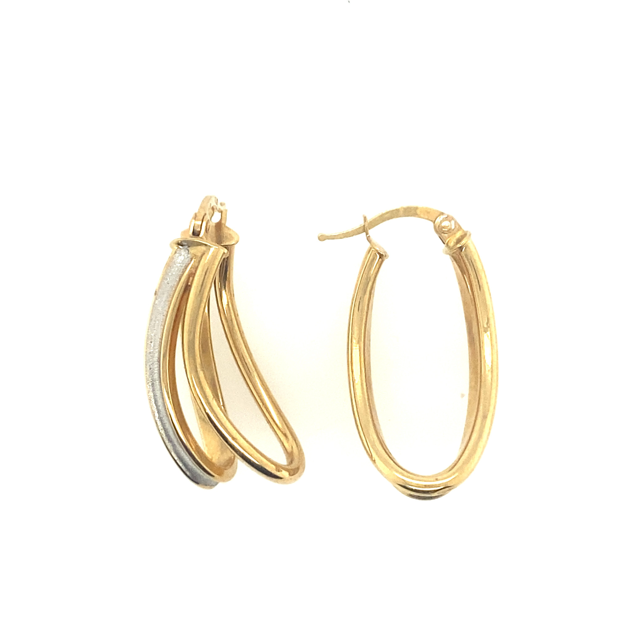 30177 14K 0.50'' TWO TONE DOUBLE OPEN OVAL CURVED HOOPS