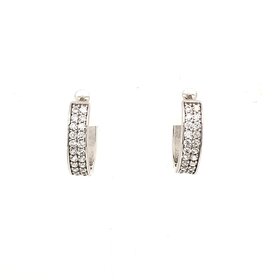 30199 14K WHITE GOLD DOUBLE  ROW CUBIC ZIRCONIA SMALL HUGGIES