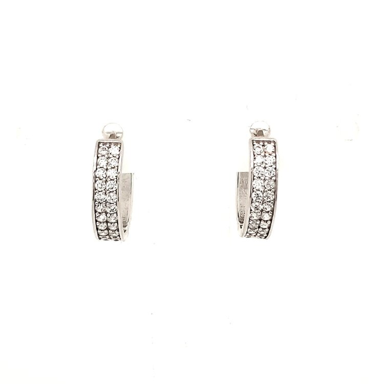30199 14K WHITE GOLD DOUBLE  ROW CUBIC ZIRCONIA SMALL HUGGIES