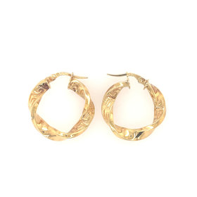 30235 14K TWO TONE 0.75" TWISTED GREEK DESIGN HOOPS