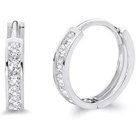 30026 14K WHITE GOLD 0.50"  CUBIC ZIRCONIA CHANNEL SET HUGGIES