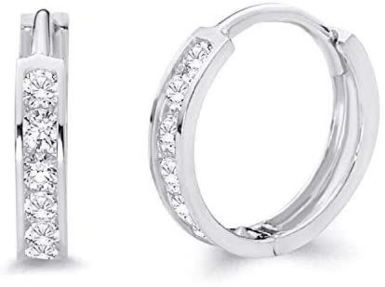 30026 14K WHITE GOLD 0.50"  CUBIC ZIRCONIA CHANNEL SET HUGGIES