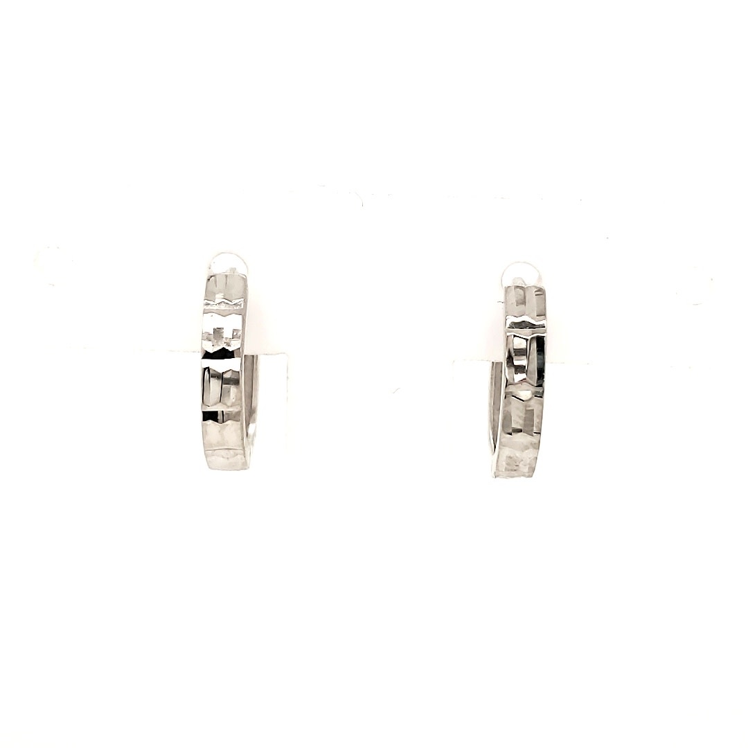 30195 14K WHITE GOLD DIAMOND CUT SMALL HUGGIES