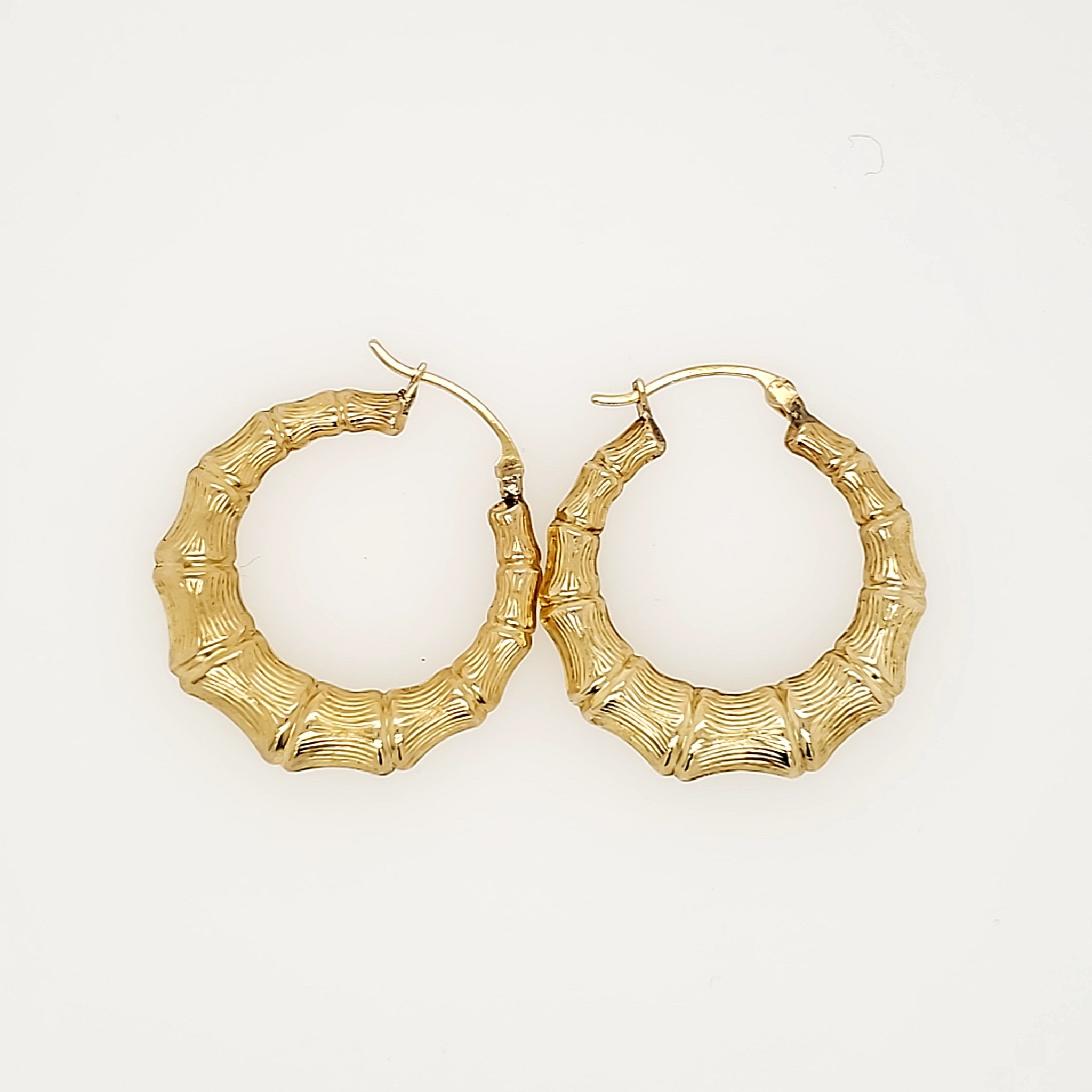 30332 14K YELLOW GOLD 1" BAMBOO HOOPS